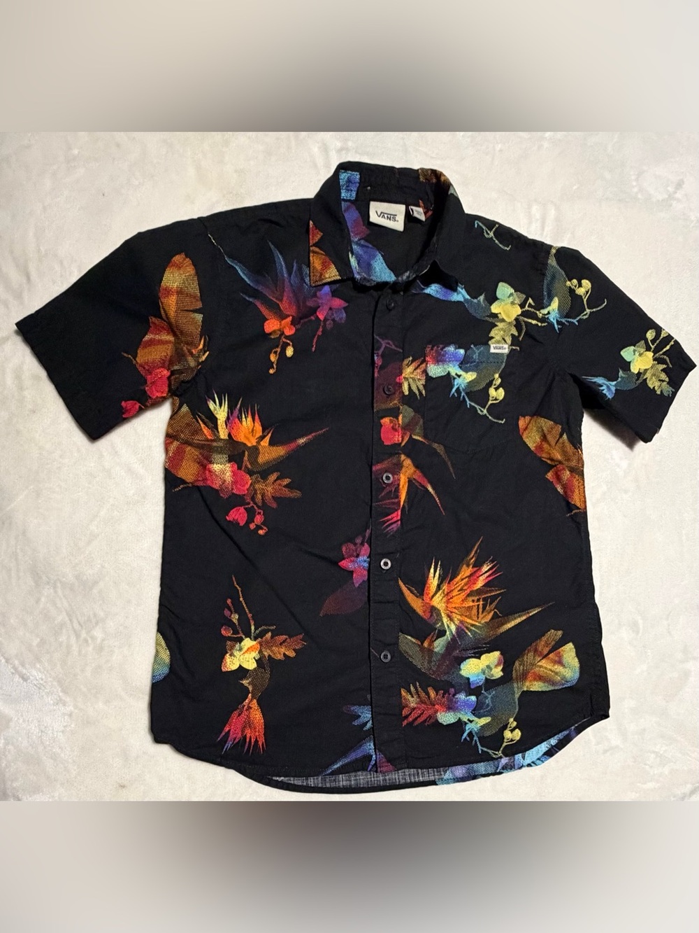 Vans Black Button-Down Shirt with Multicolor Tropical Print